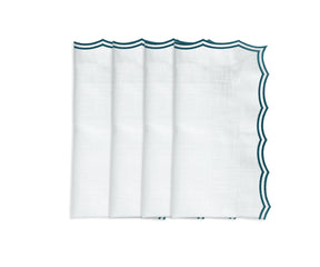 Green embroidered cotton napkins with scalloped edge – set of 12