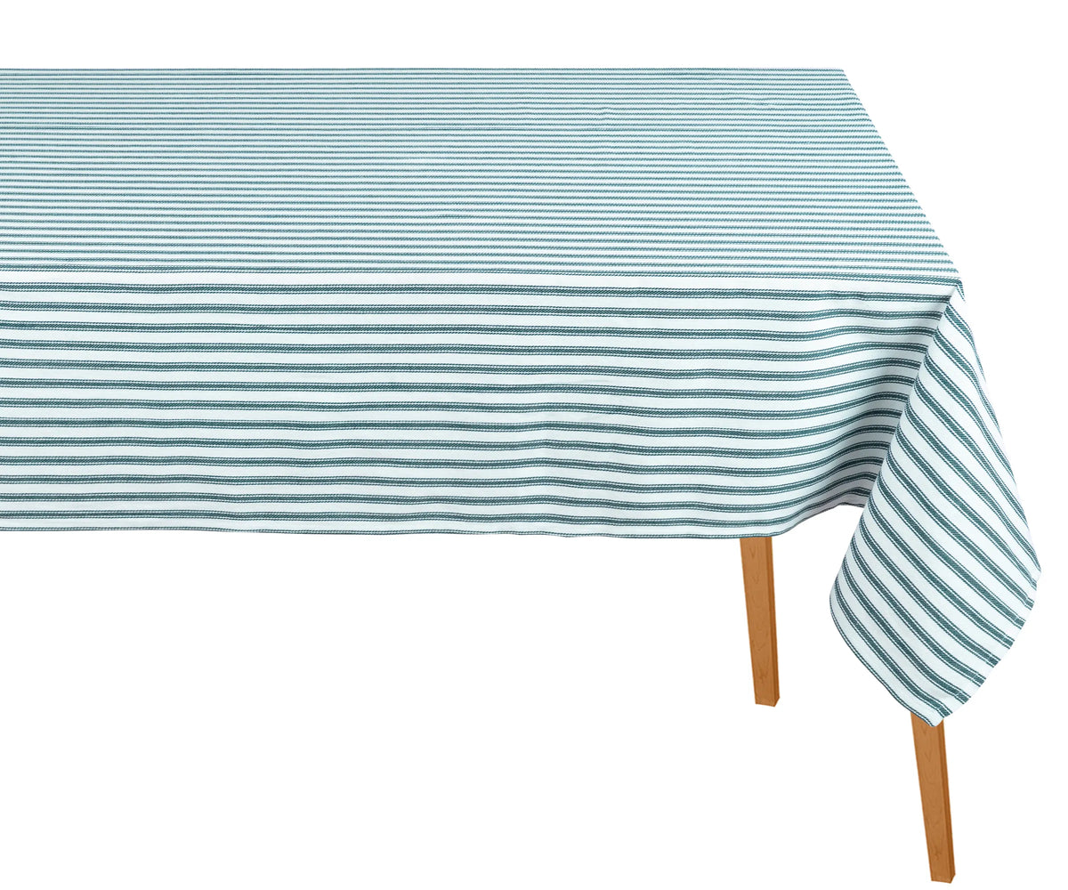 Green ticking stripe cotton table cover for dining table