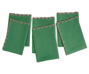 Green Cotton Napkin with Pink Scalloped Border – Chic Dining Accent