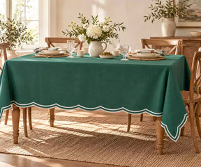 Green Cotton Tablecloth - Scalloped Edge