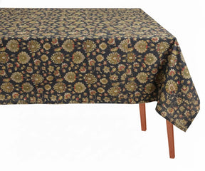 Traditional floral block printed cotton tablecloth with vintage pattern.