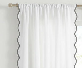 White scalloped curtain panel with Gray trim