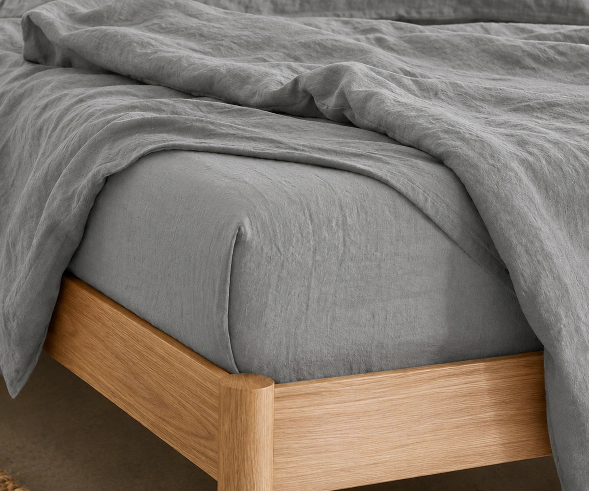 Soft Grey deep pocket linen fitted sheet made from European flax linen for cool summer nights and cozy winter comfort