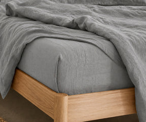 Soft Grey deep pocket linen fitted sheet made from European flax linen for cool summer nights and cozy winter comfort