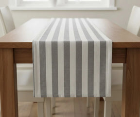 Gray and white striped cotton dining table runner