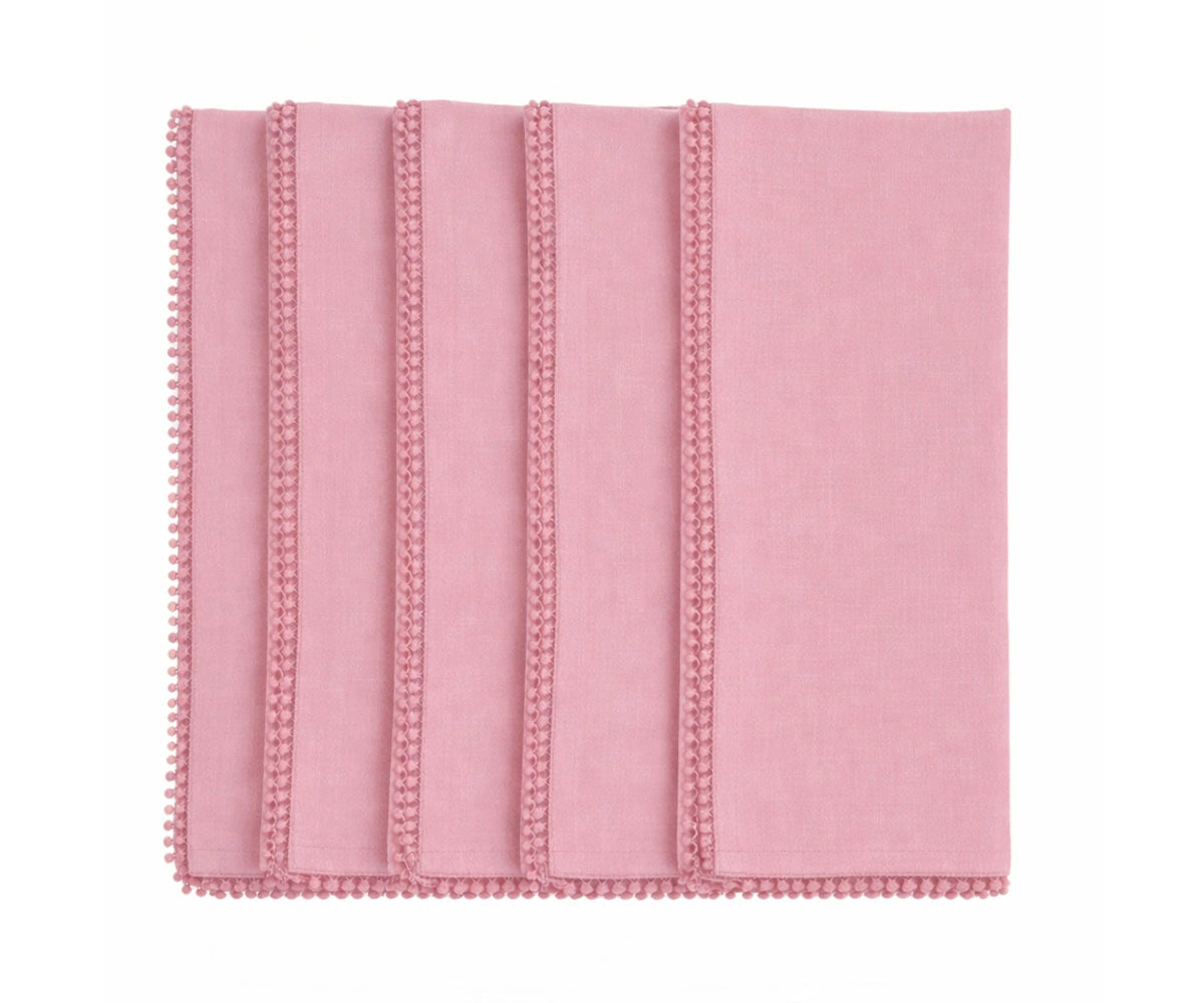 Peony color cotton pom pom napkins with knotted edge for elegant table décor