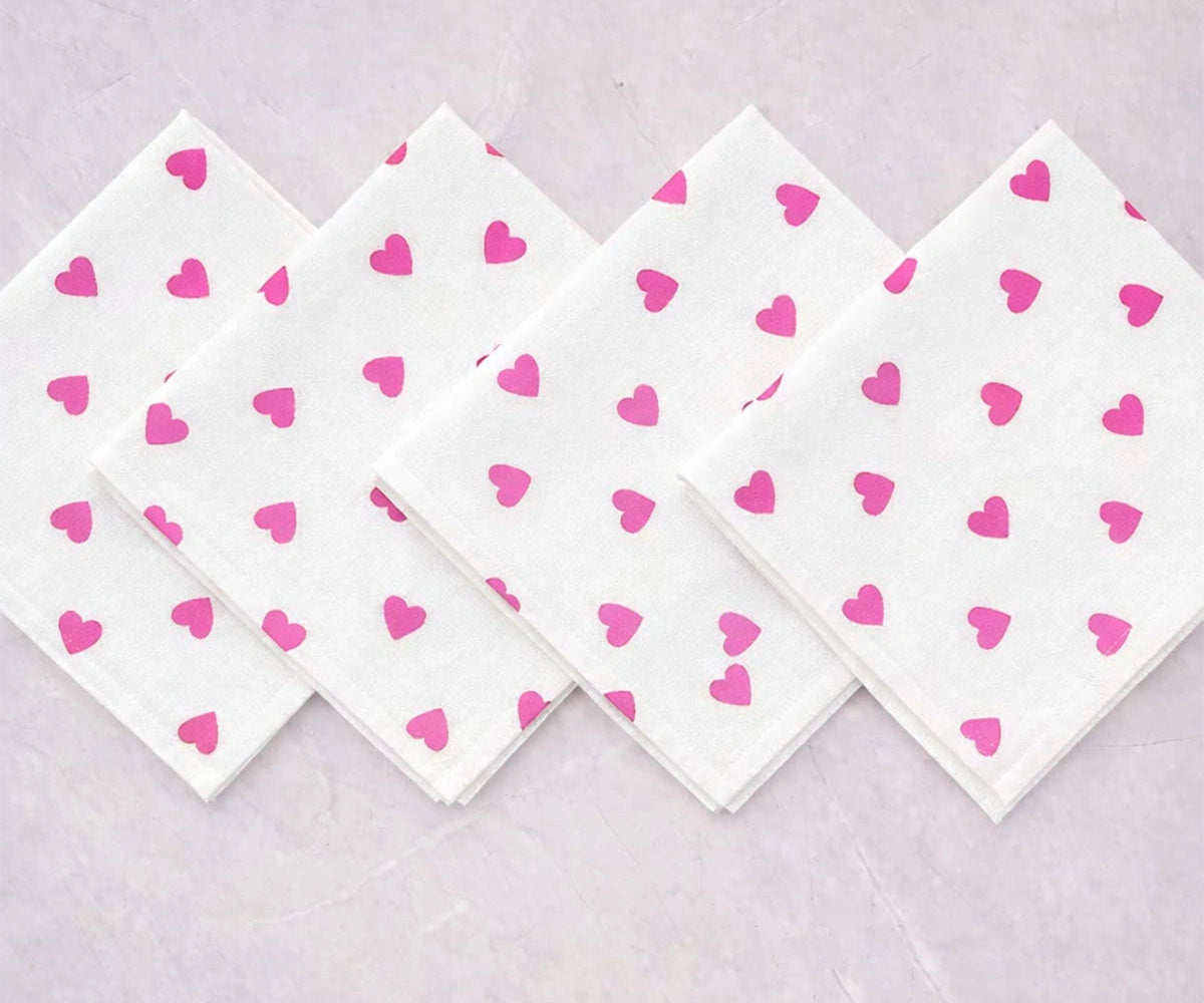 Soft pink heart embroidery cotton napkins for weddings, anniversaries, and romantic table settings
