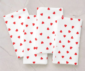Red heart embroidered cotton napkins for Valentine’s Day dining, romantic table décor, and special celebrations