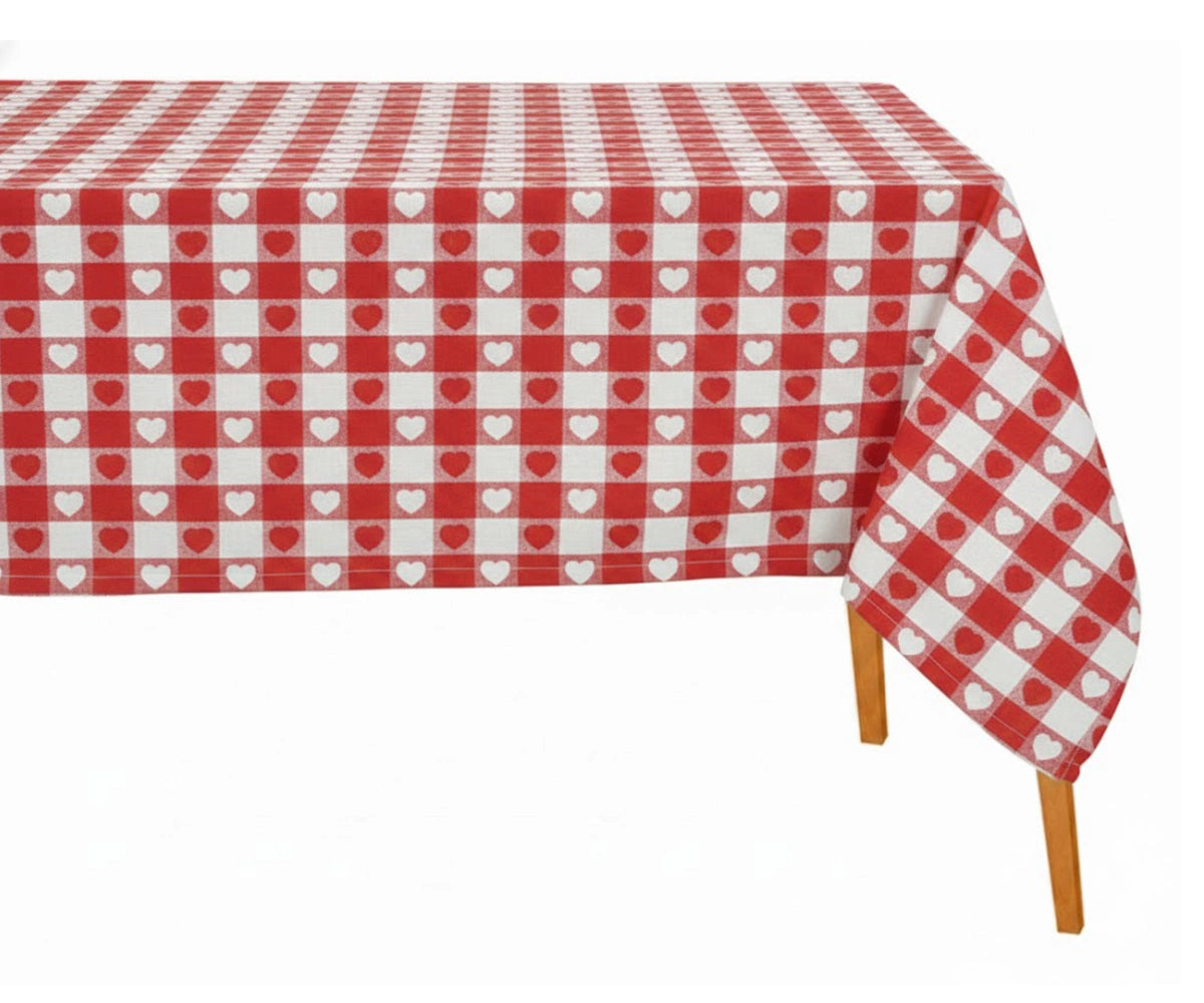 Red and white check tablecloth for dining table