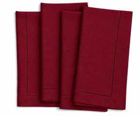 Burgundy hemstitched linen cloth napkins for dining table, reusable napkins for holiday gatherings, weddings, restaurants, and everyday meals