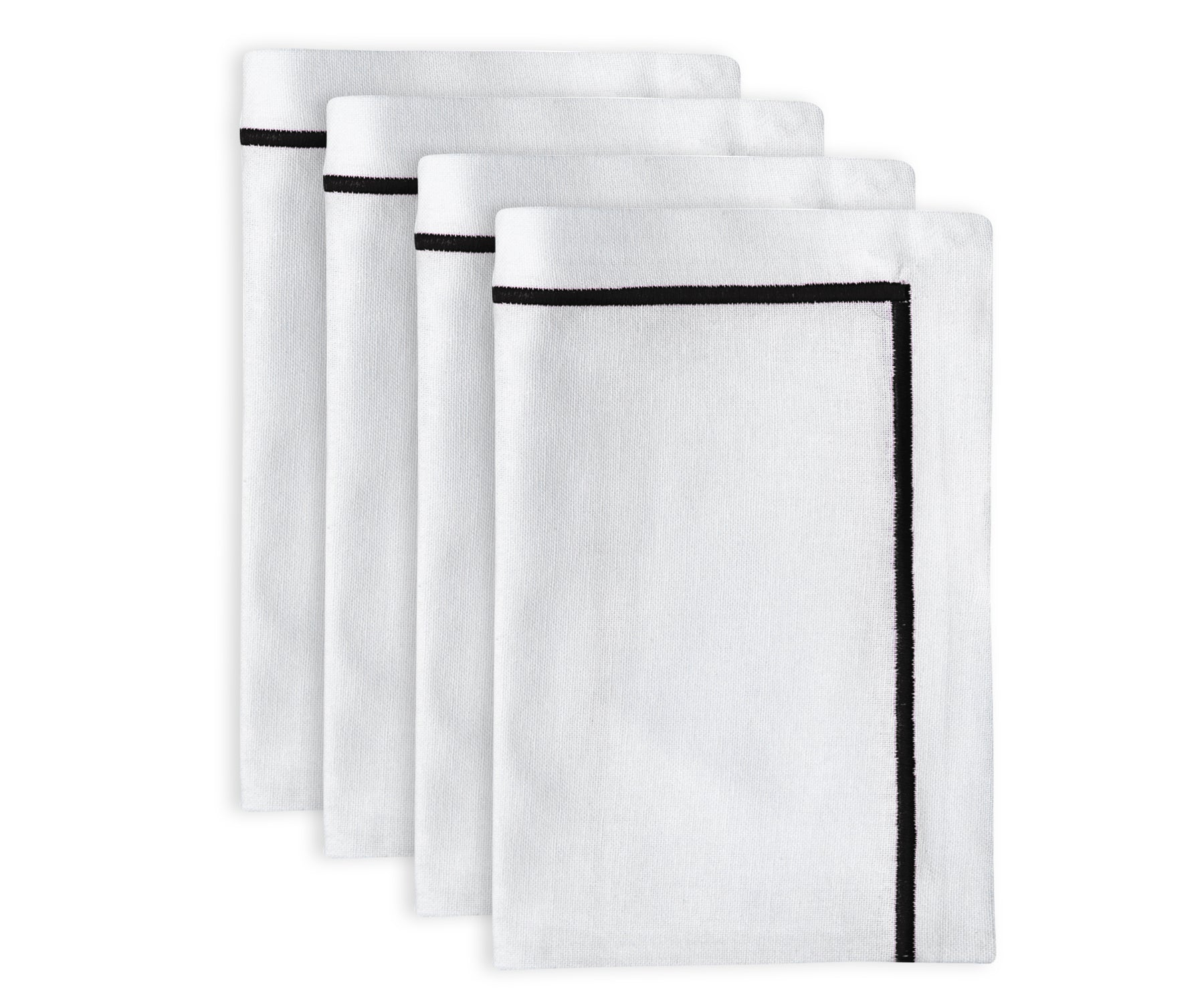 Black cloth napkins, white napkins with black border set of 4, embroidered napkins
