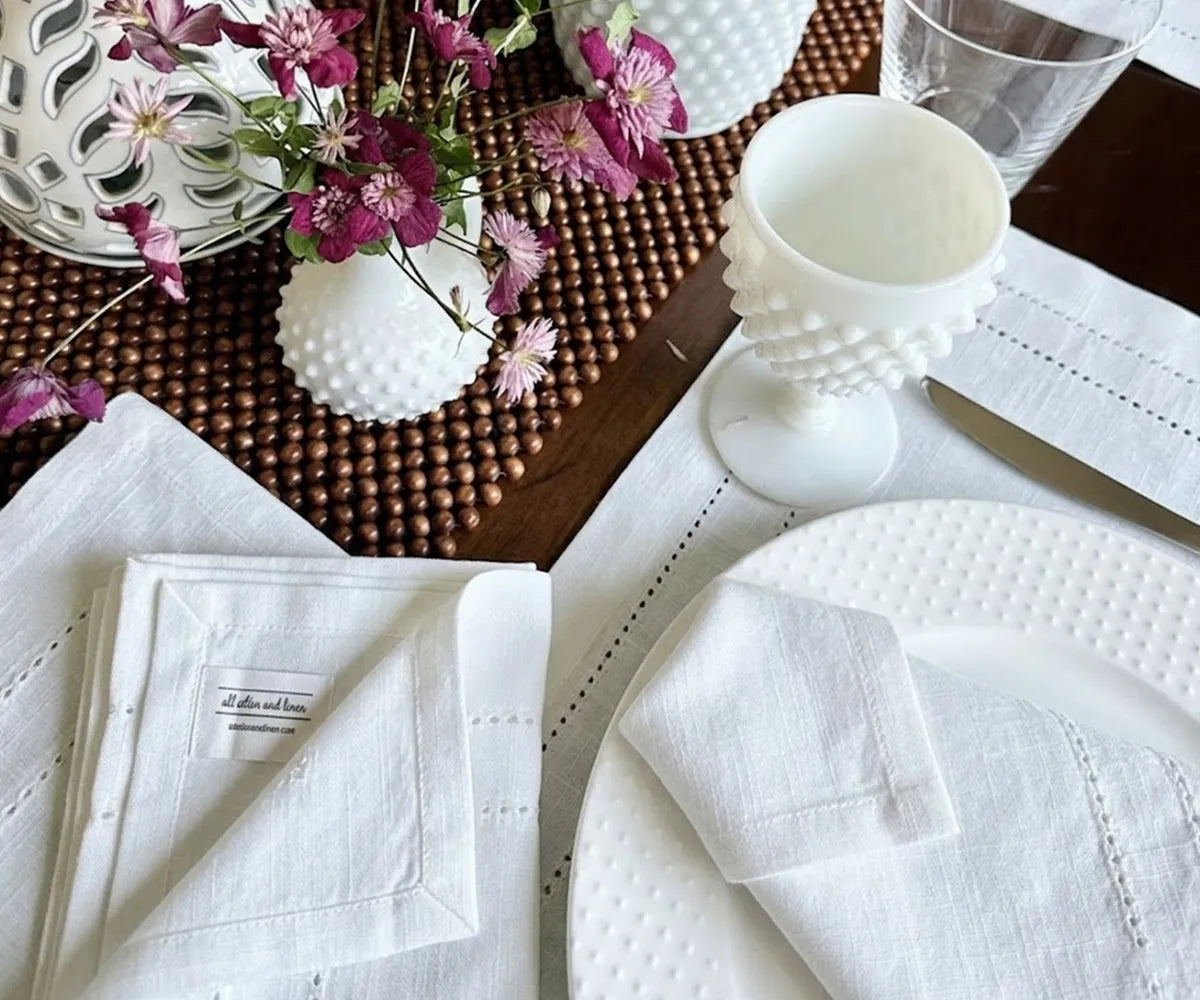 100% cotton white dinner napkins, soft washable hemstitched cloth napkins for formal dining, events, and everyday use