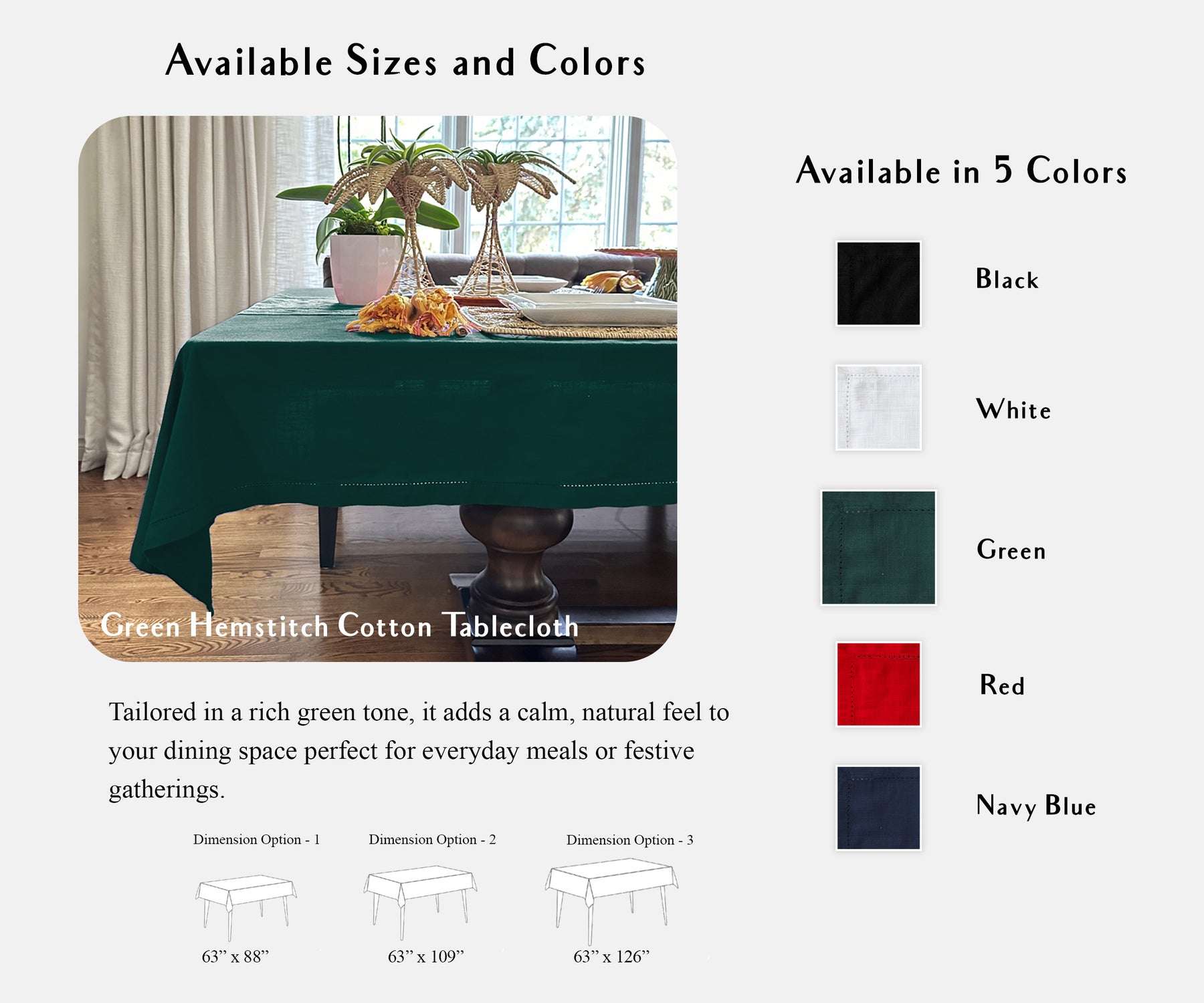 Green Tablecloth - Hemstitched