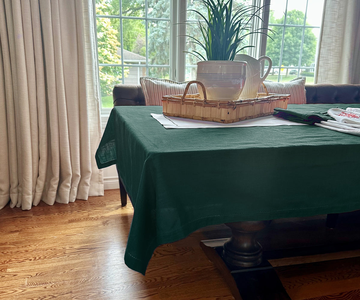Green Tablecloth - Hemstitched