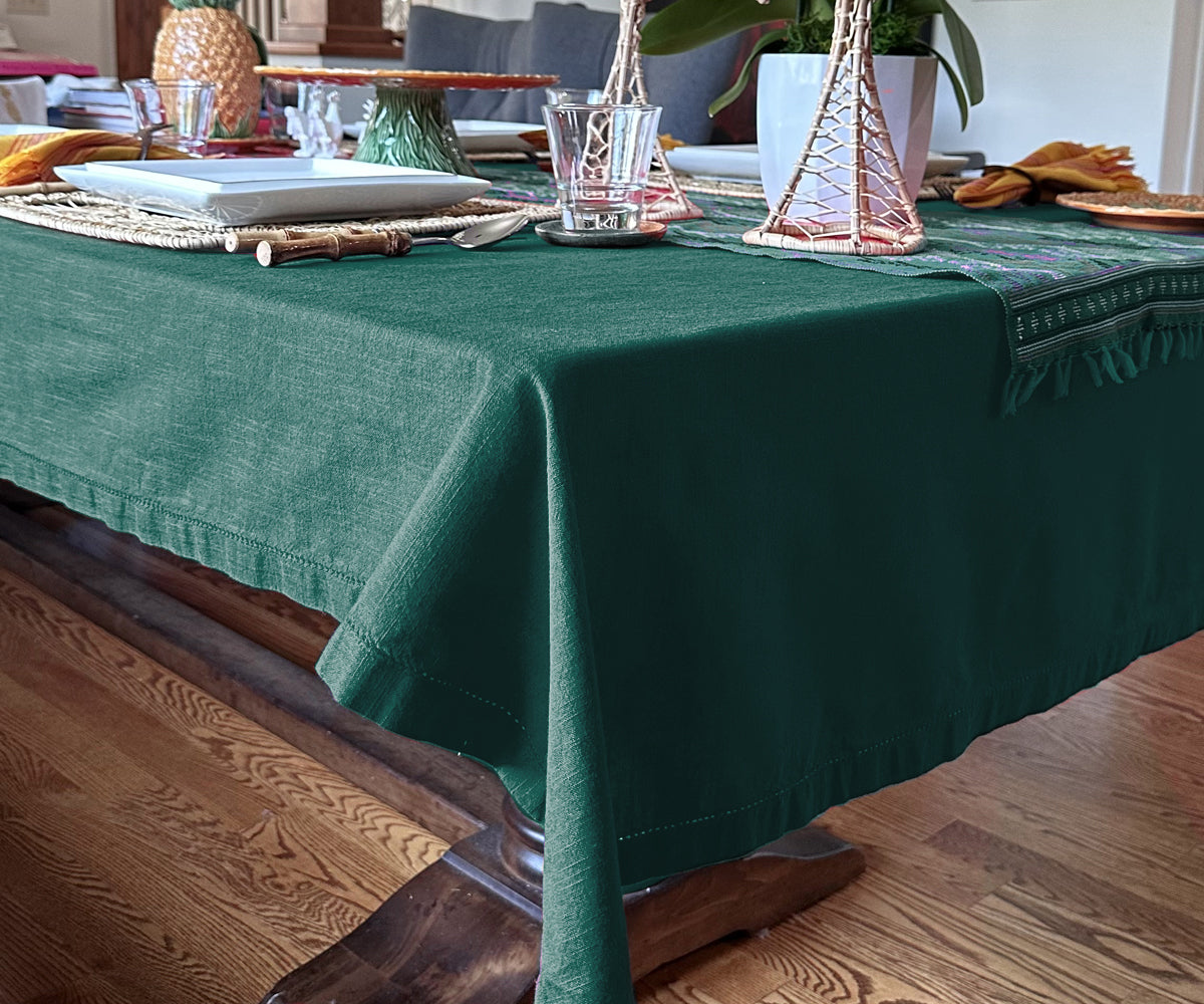Green Tablecloth - Hemstitched