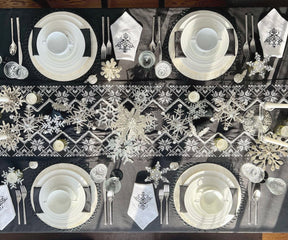 "Elevate with gray, embrace spring's liveliness, and celebrate holidays with our versatile tablecloth collection."