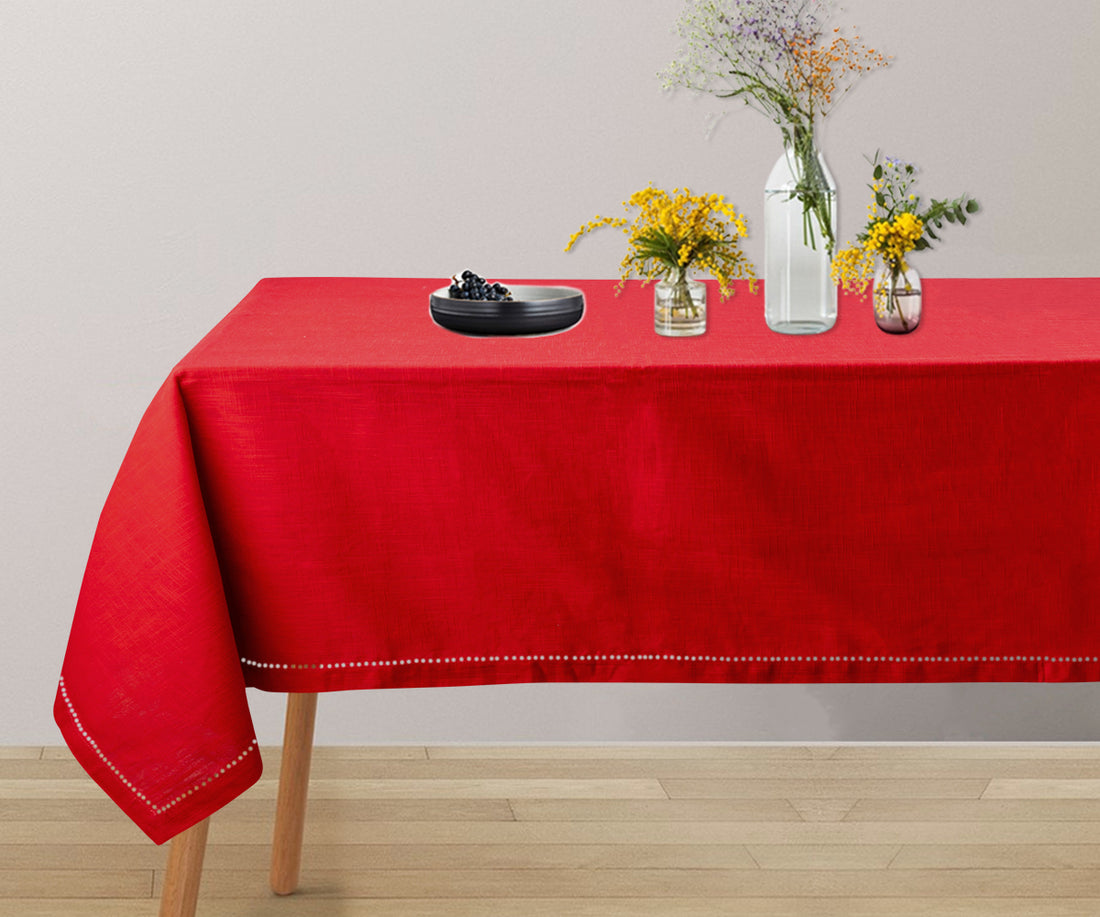 Red Cloth Tablecloth | Hemstitched | 100% Cotton Tablecover