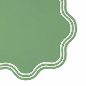 Light sage round scalloped placemat – cotton table mat for modern, earthy, and botanical table décor