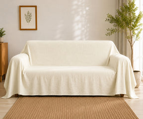 Ivory cotton linen blend sofa slipcover brings a soft neutral look while providing practical protection for couches and sofas