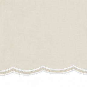 Ivory round cotton tablecloth with white scalloped edge, elegant 100% cotton table cover for weddings, dining, brunches, and special occasions