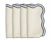 Ivory cotton scalloped napkins with navy trim, elegant reusable cloth napkins for dining table decor