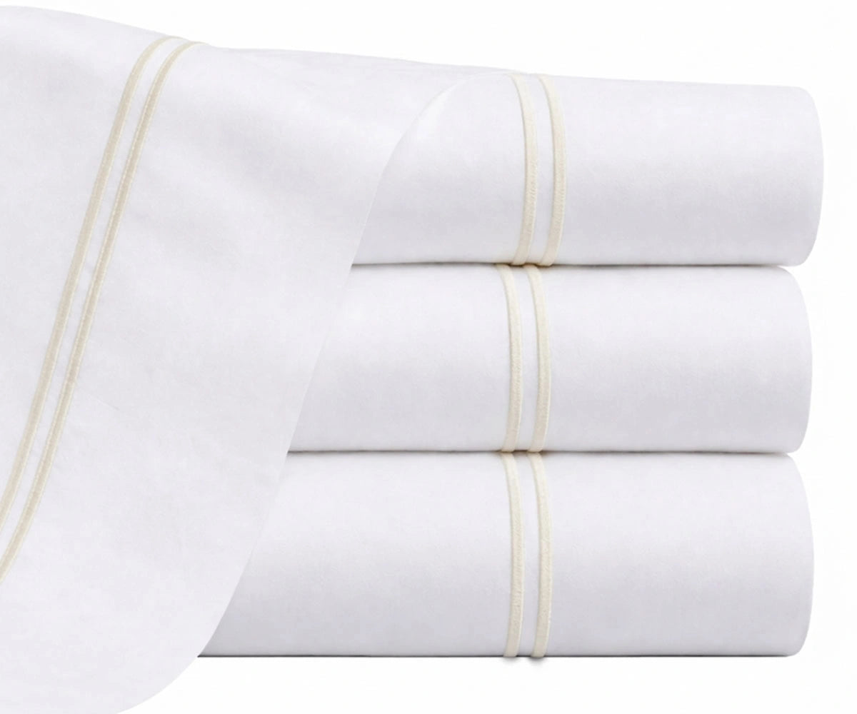 Ivory embroidered flat sheet cotton percale double line stitch luxury ivory bedding hotel style flat sheet