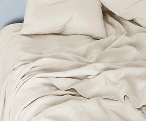 Ivory linen bedding set made from 100% European Linen, offering a clean, classic, and elegant bedroom aesthetic.