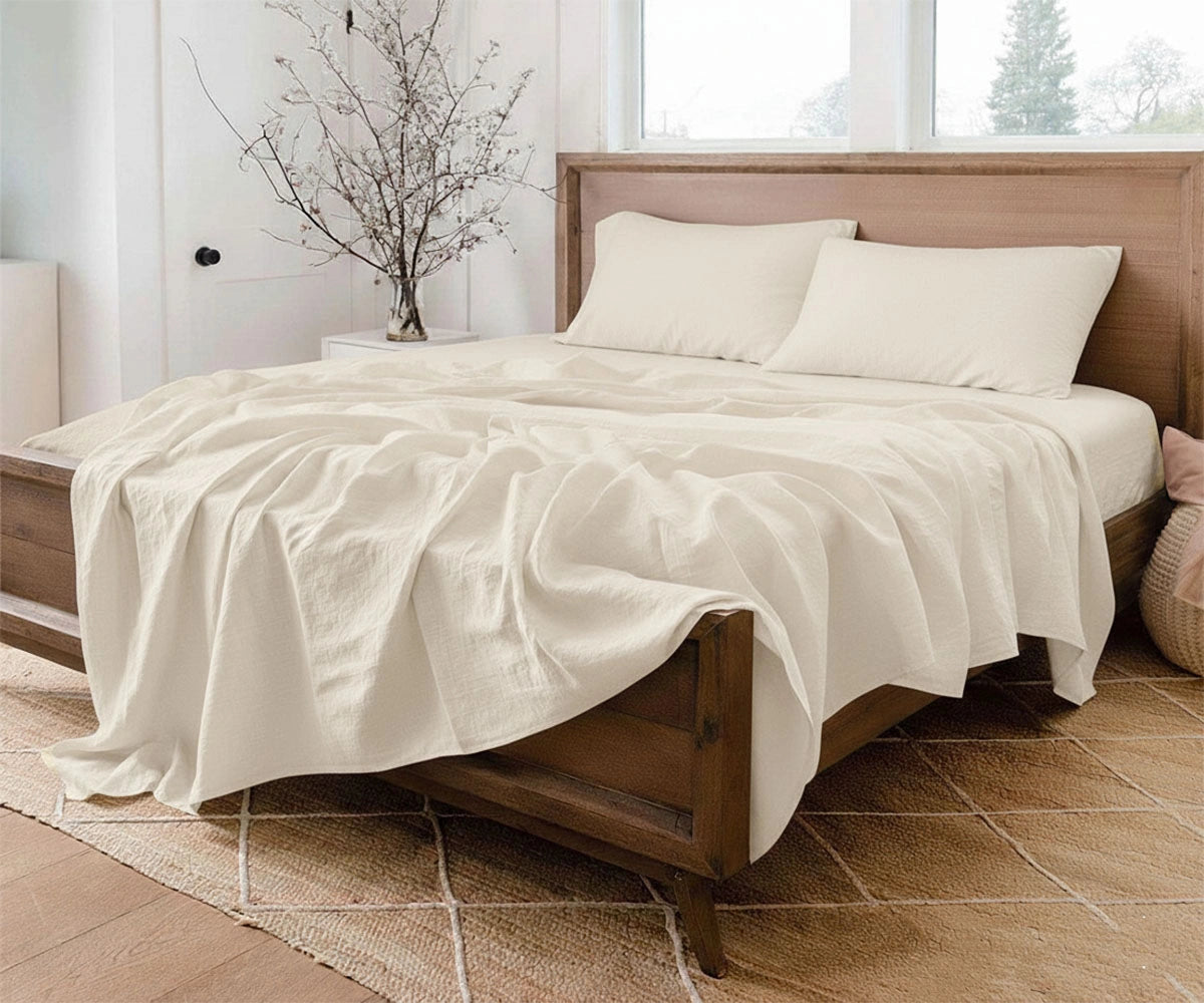 Ivory linen sheet set crafted from premium 100% linen for soft, natural elegance European Linen Sheet Set for modern bedrooms