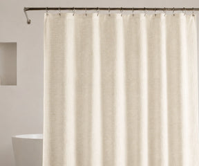 Ivory linen shower curtain for bathroom with elegant natural texture
Minimalist linen bathroom curtain for neutral and modern interiors