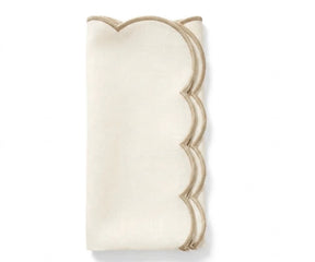 ivory cloth napkins with beige scalloped border, soft reusable cotton table linens for formal dining tables and holiday 