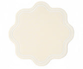 Ivory round scalloped placemat – soft neutral cotton table mat for elegant dining and classic table décor