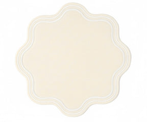 Ivory round scalloped placemat – soft neutral cotton table mat for elegant dining and classic table décor