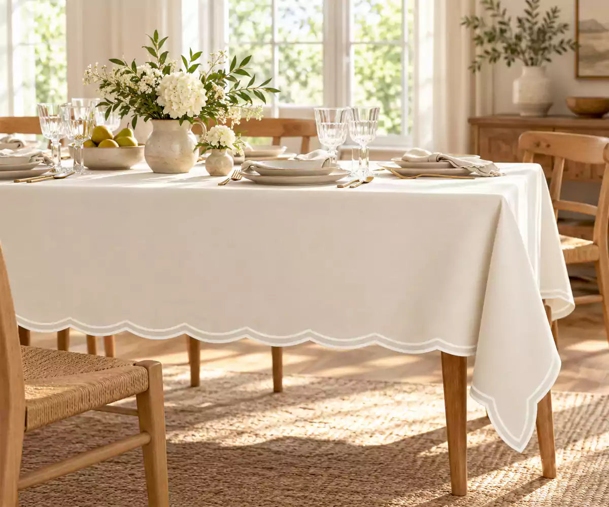 Ivory Scallop Edge Tablecloth Rectangle