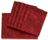Ruby red jacquard cotton placemats set of 6, 13x18 inch dining table mats, elegant and durable table setting accessory