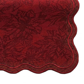 Washable rectangular cotton placemats with red scalloped trim for holiday and everyday table settings
