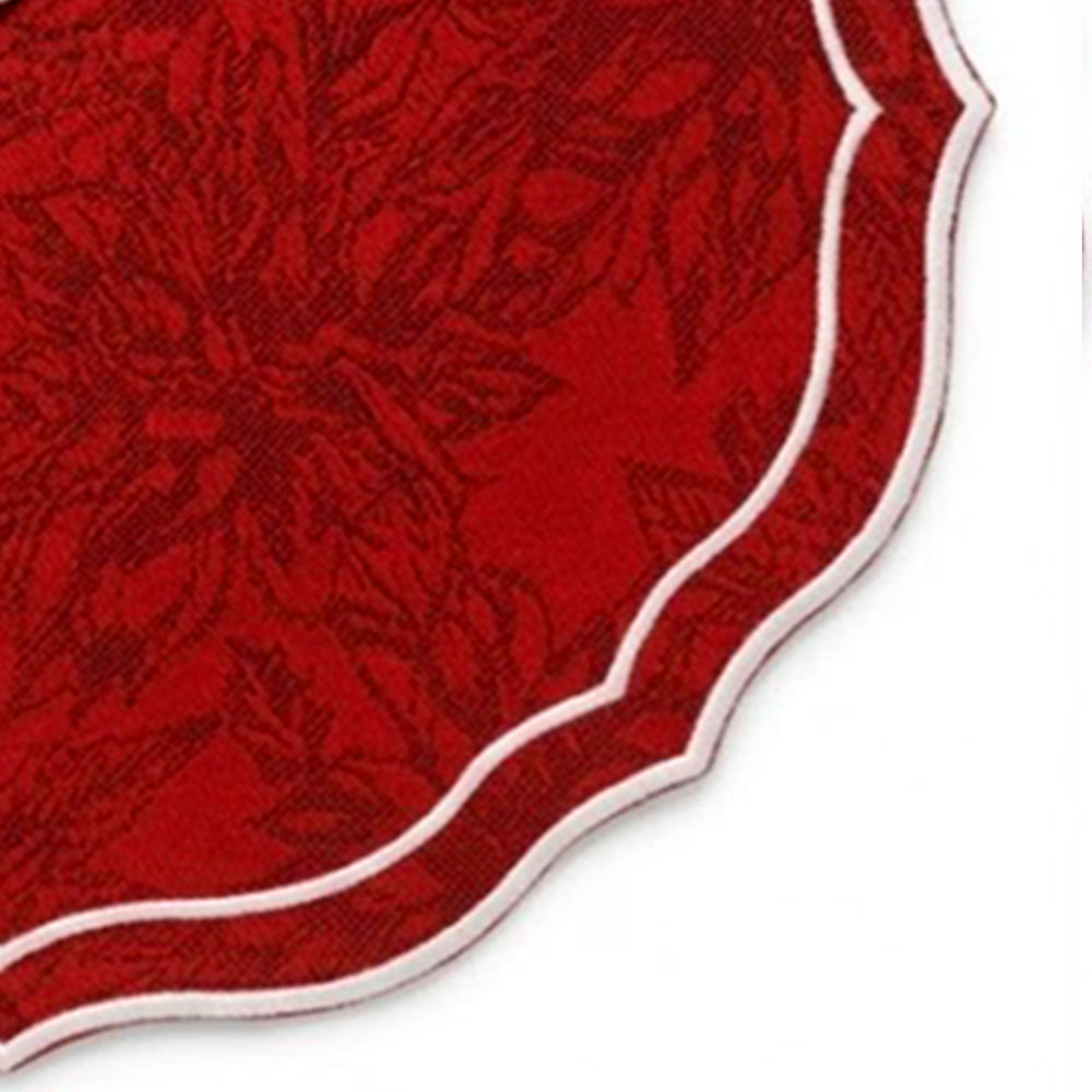 Set of red fabric placemats crafted from 100% cotton jacquard featuring a textured weave and white scalloped border for stylish dining tables.