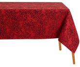 Dark Red floral cotton tablecloth on rectangular dining table