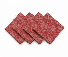 Red cotton napkins set with floral pattern, reusable cloth napkins for dining table