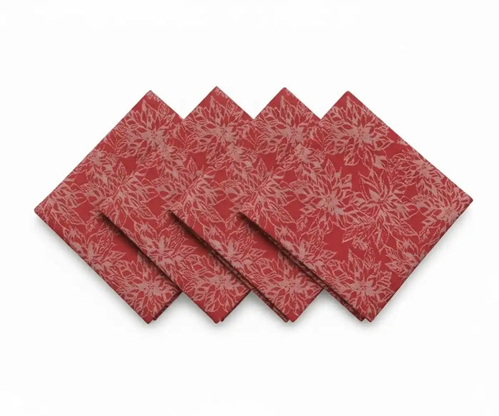 Red jacquard cotton dinner napkins set with white  floral damask design, soft absorbent cloth napkins for wedding and table setting