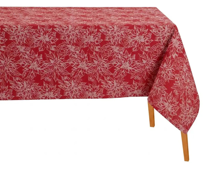 Red With White floral cotton tablecloth on rectangular dining table