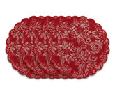 White round damask placemats with red scalloped border, cotton jacquard dining table placemats for weddings and festive gatherings