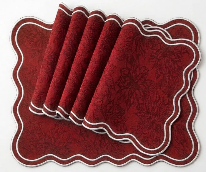 Premium cotton jacquard placemats with white scalloped edge for modern dining table decoration