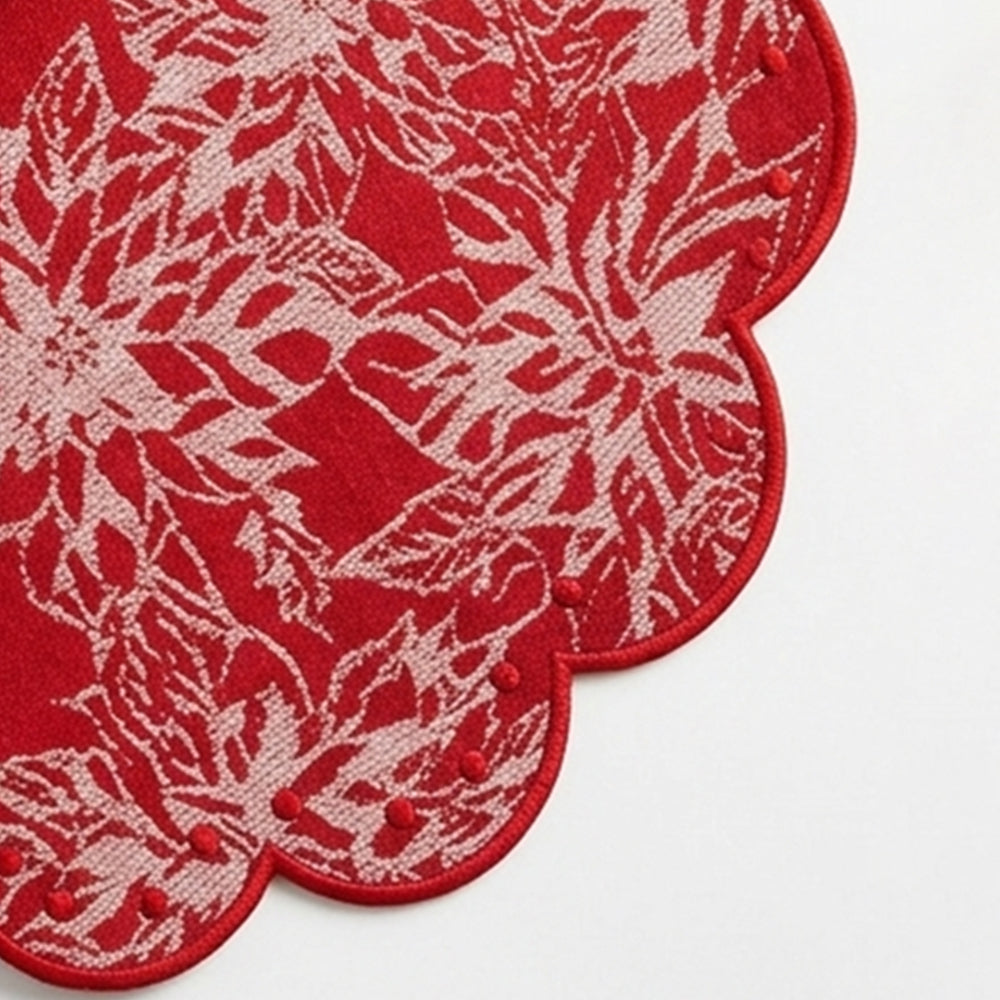 White floral placemat with decorative botanical design for dining table settings.