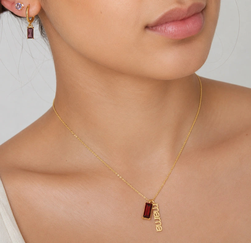 Personalized January birthstone necklace for mom with garnet crystal charm dainty mama necklace Mother’s Day gift