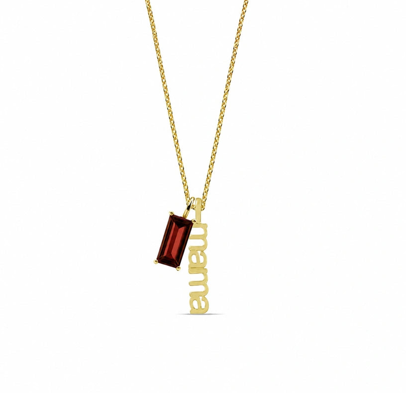 January garnet mama birthstone necklace in 14K gold plating personalized gift for mom jewelry with red gemstone charm