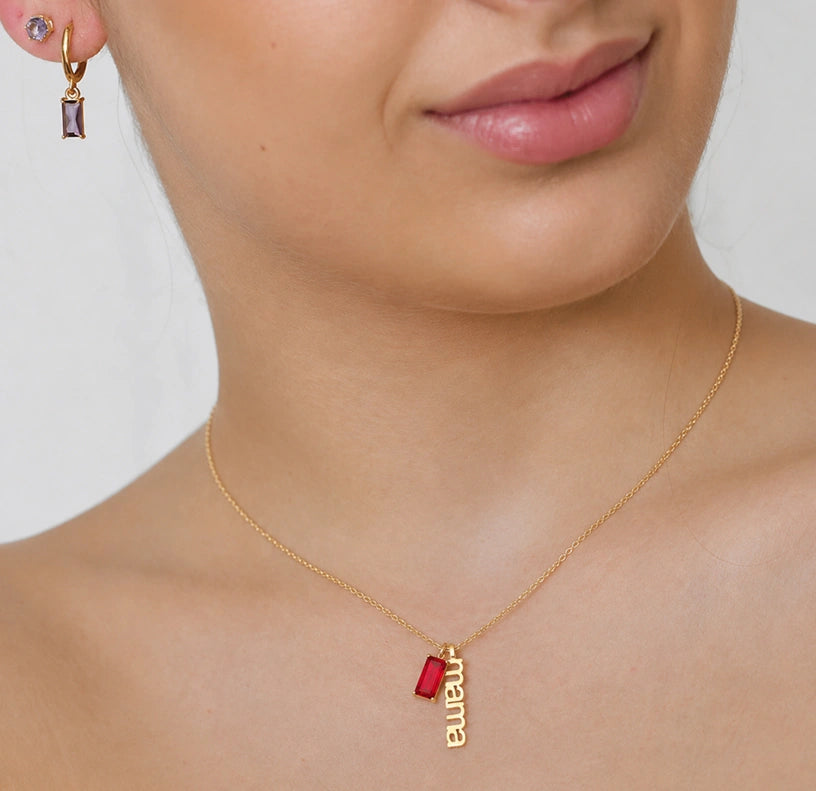 July ruby mama birthstone necklace personalized red gemstone jewelry gift for mom