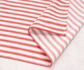 Elegant striped tablecloth styled for a weekend brunch