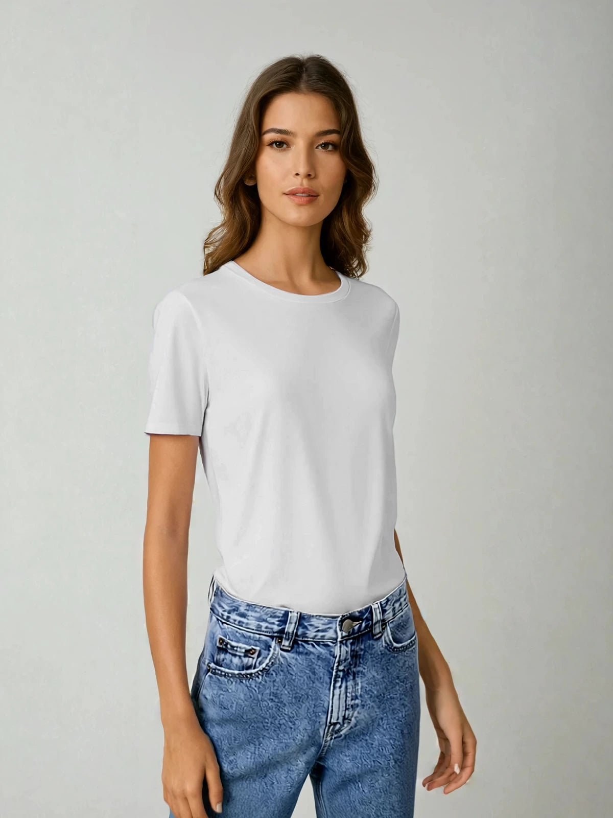 Ladies bamboo blend T-shirt – sustainably crafted soft knit short sleeve tee ideal for layering or casual street style