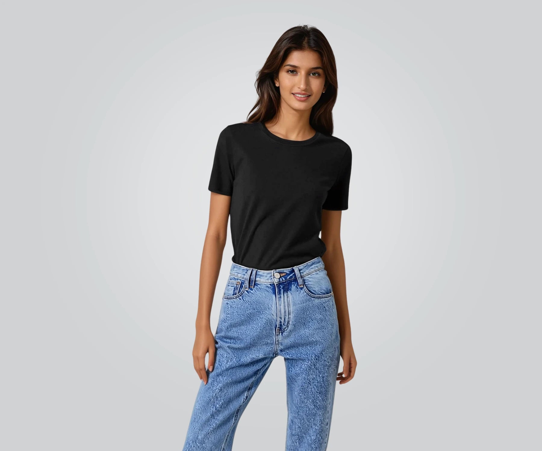 Ladies black cotton bamboo blend T-shirt with moisture-wicking fabric – perfect for casual everyday wear