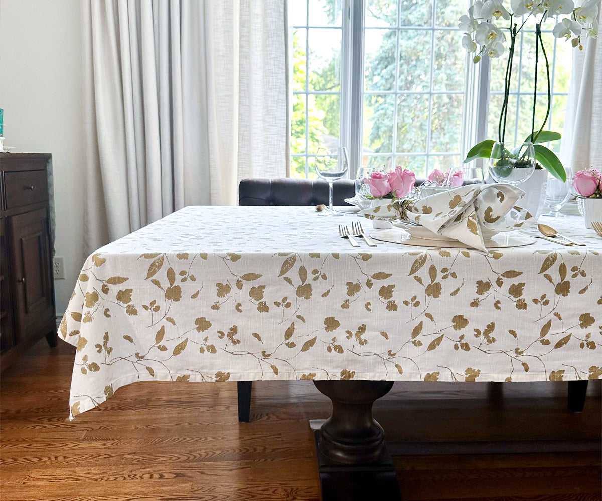 A printed tablecloth adds a delightful burst of personality and charm to any dining table, transforming it into a captivating centerpiece. Gold Metallic Tablecloth, Silver Metallic Tablecloth
